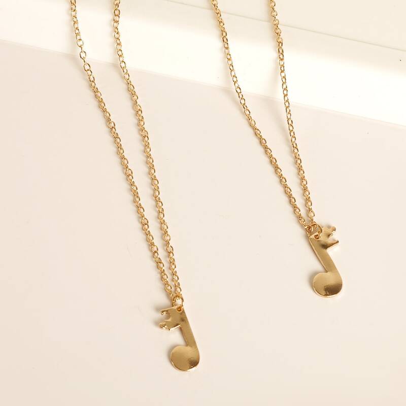 

1pair Note Design Pendant Necklace, Gold