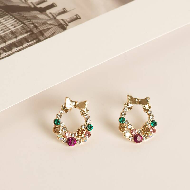 

1pair Rhinestone Stud Earrings, Multicolor