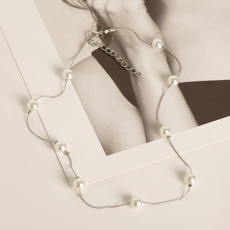 

Pearl Charm Necklace, Silver