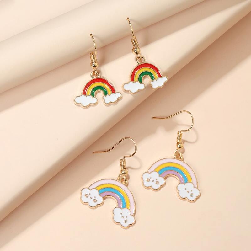 

2pairs Rainbow Design Drop Earrings, Gold