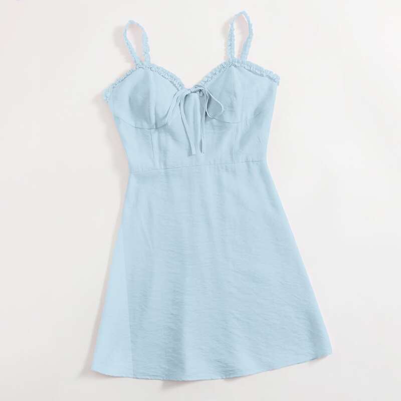 

Solid Frill Cami Dress, Baby blue