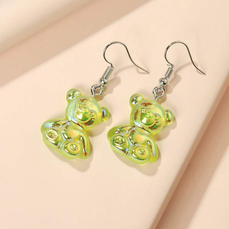 

1pair Cartoon Bear Design Drop Earrings, Green