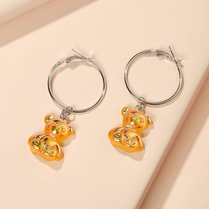 

1pair Cartoon Bear Design Drop Earrings, Multicolor