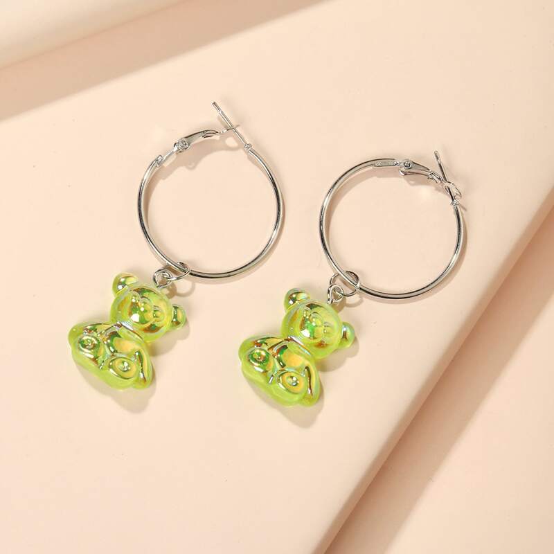 

1pair Cartoon Bear Design Drop Earrings, Multicolor