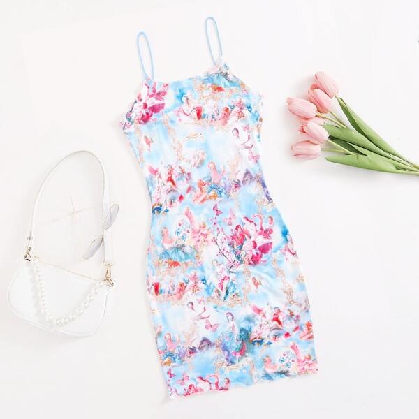 

Figure & Butterfly Print Bodycon Dress, Multicolor