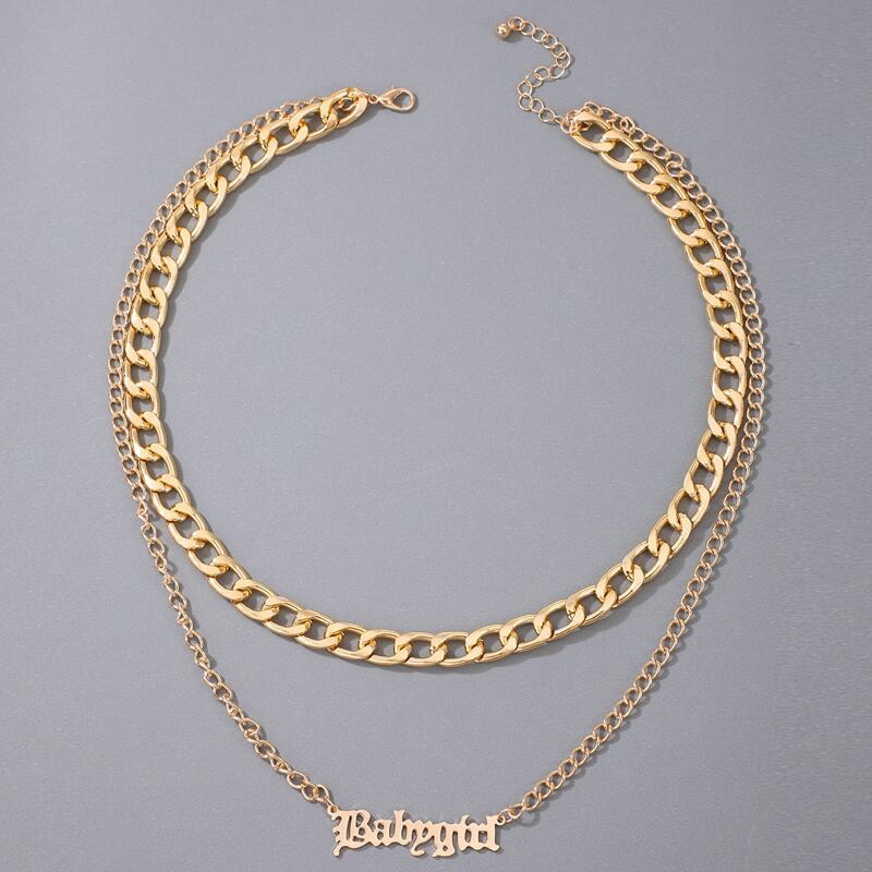 

Letter Design Layered Necklace, Gold