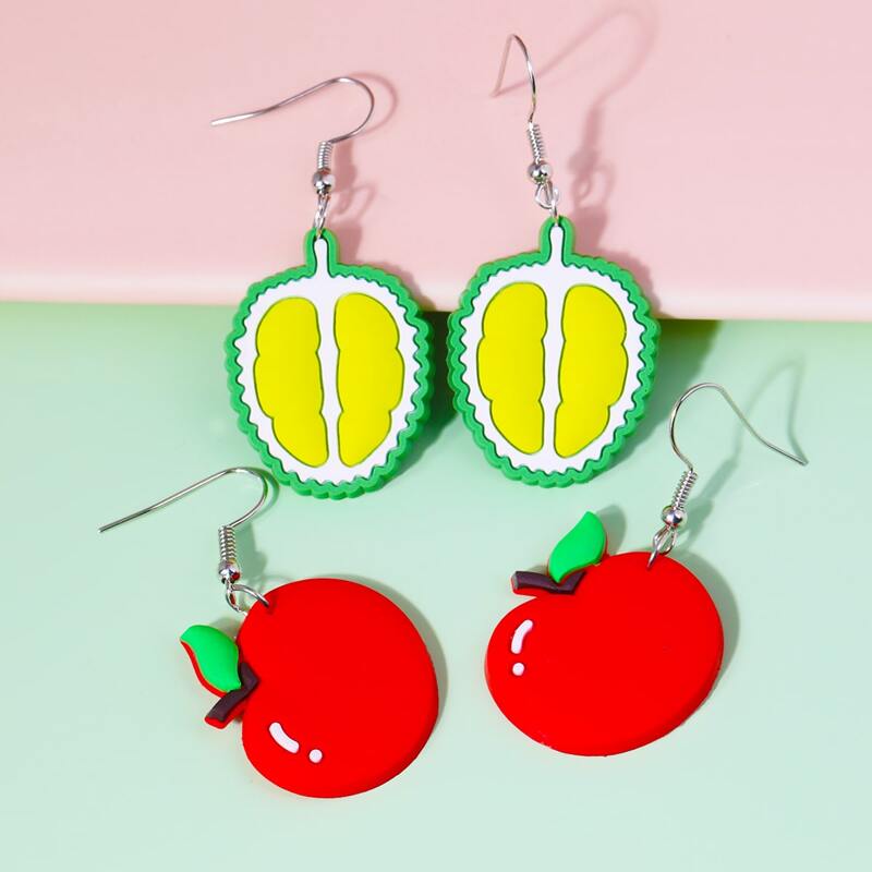

2pairs Fruit Design Drop Earrings, Multicolor