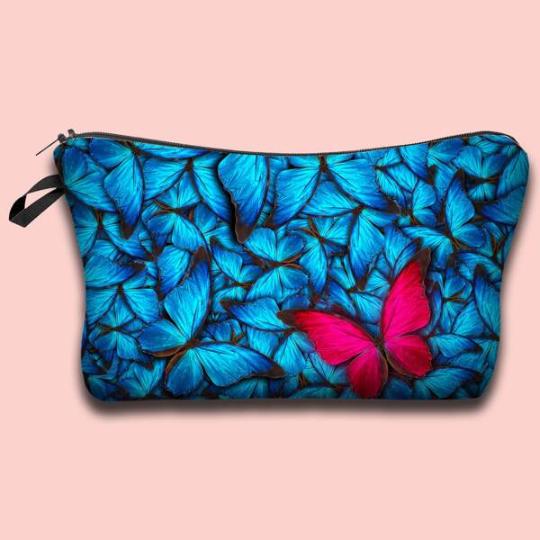 

Butterfly Print Makeup Bag, Blue