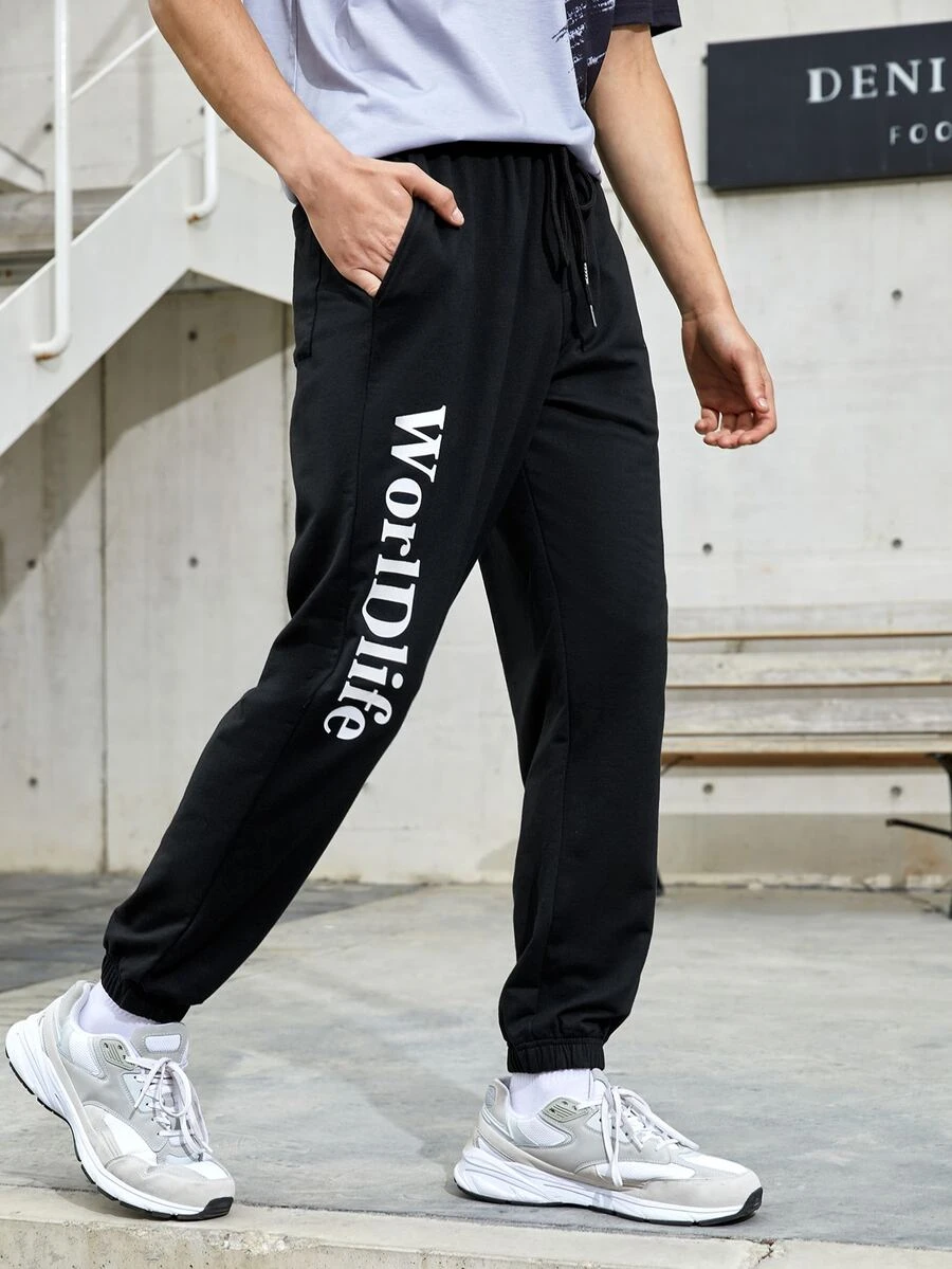 Manfinity Men Letter Graphic Joggers - Black - View 1