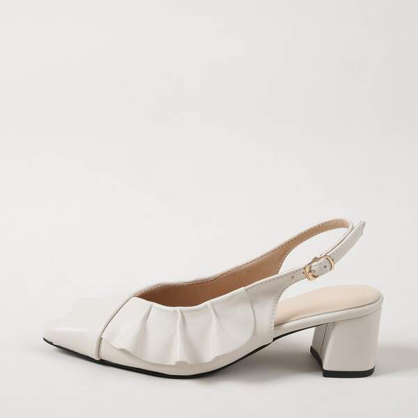 

Ruffle Design Slingback Pumps, Beige