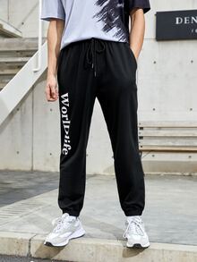 Manfinity Men Letter Graphic Joggers - Black - View 3
