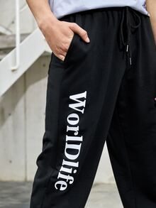 Manfinity Men Letter Graphic Joggers - Black - View 4
