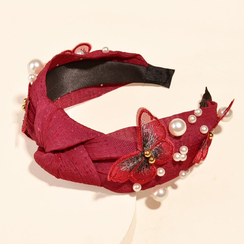 

Faux Pearl Butterfly Decor Headband, Red