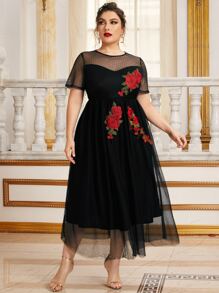 SHEIN Robe en tulle avec broderie - Noir - Voir 2