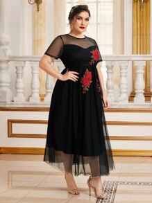 SHEIN Robe en tulle avec broderie - Noir - Voir 4