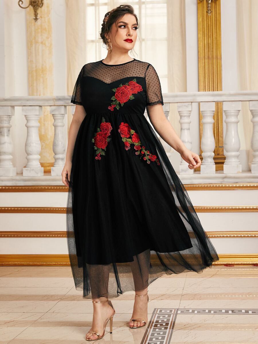 SHEIN Robe en tulle avec broderie - Noir - Voir 1