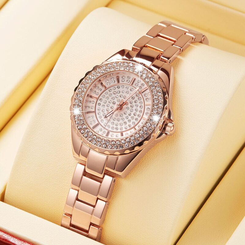 

Rhinestone Decor Round Pointer Quartz Watch