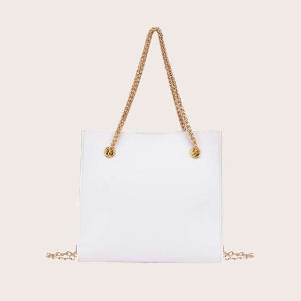 

Lizard Print Chain Shoulder Bag, White