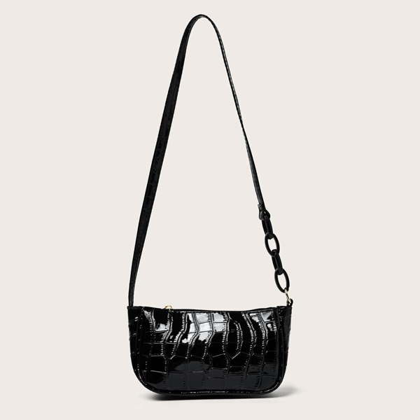 

Croc Embossed Shoulder Bag, Black