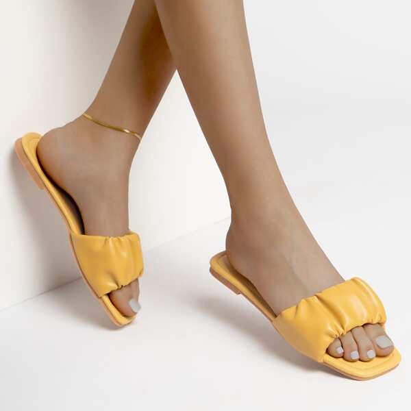 

Ruched Slide Sandals, Yellow