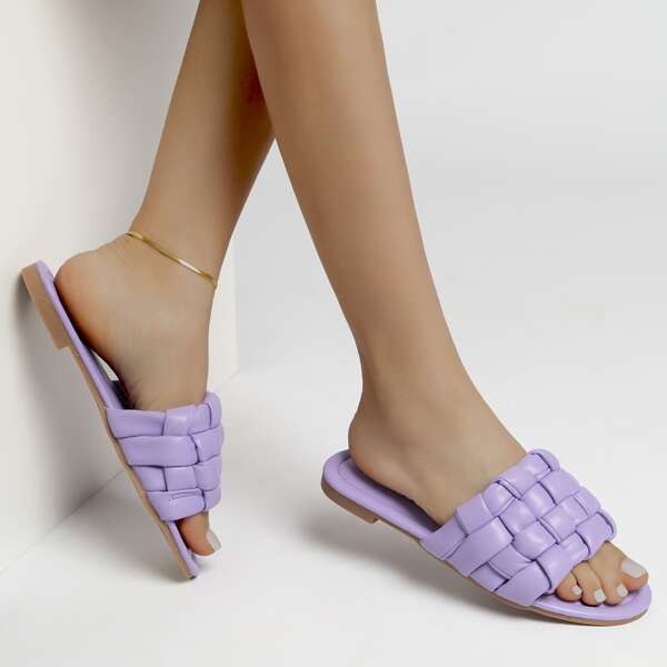 

Woven Slide Sandals, Purple