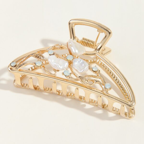 

Faux Pearl Decor Hair Claw, Gold