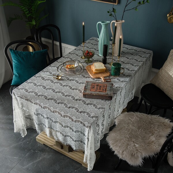 

1pc Hollow Lace Tablecloth, White