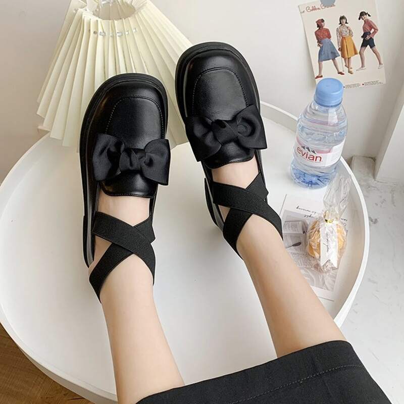 

Bow Decor Wrap Loafers, Black
