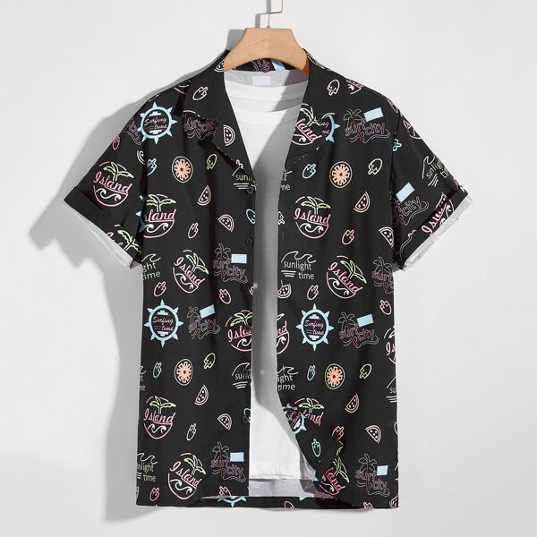 

Men Fruit And Letter Graphic Shirt Without Tee, Black
