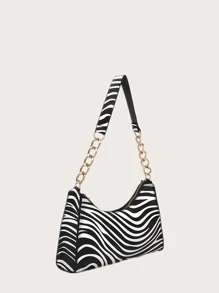 Zebra Striped Shoulder Bag - Black and White - View 2