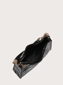 Zebra Striped Shoulder Bag - Black and White - View 3