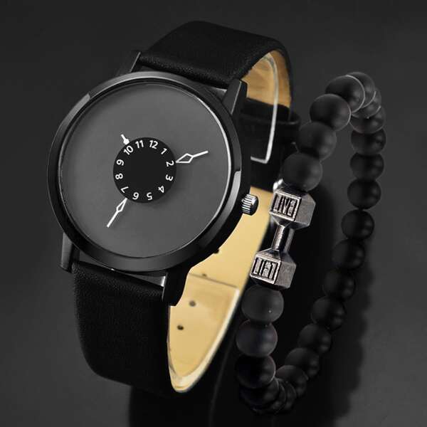 

1pc Men Special Pointer Quartz Watch & 1pc Bracelet