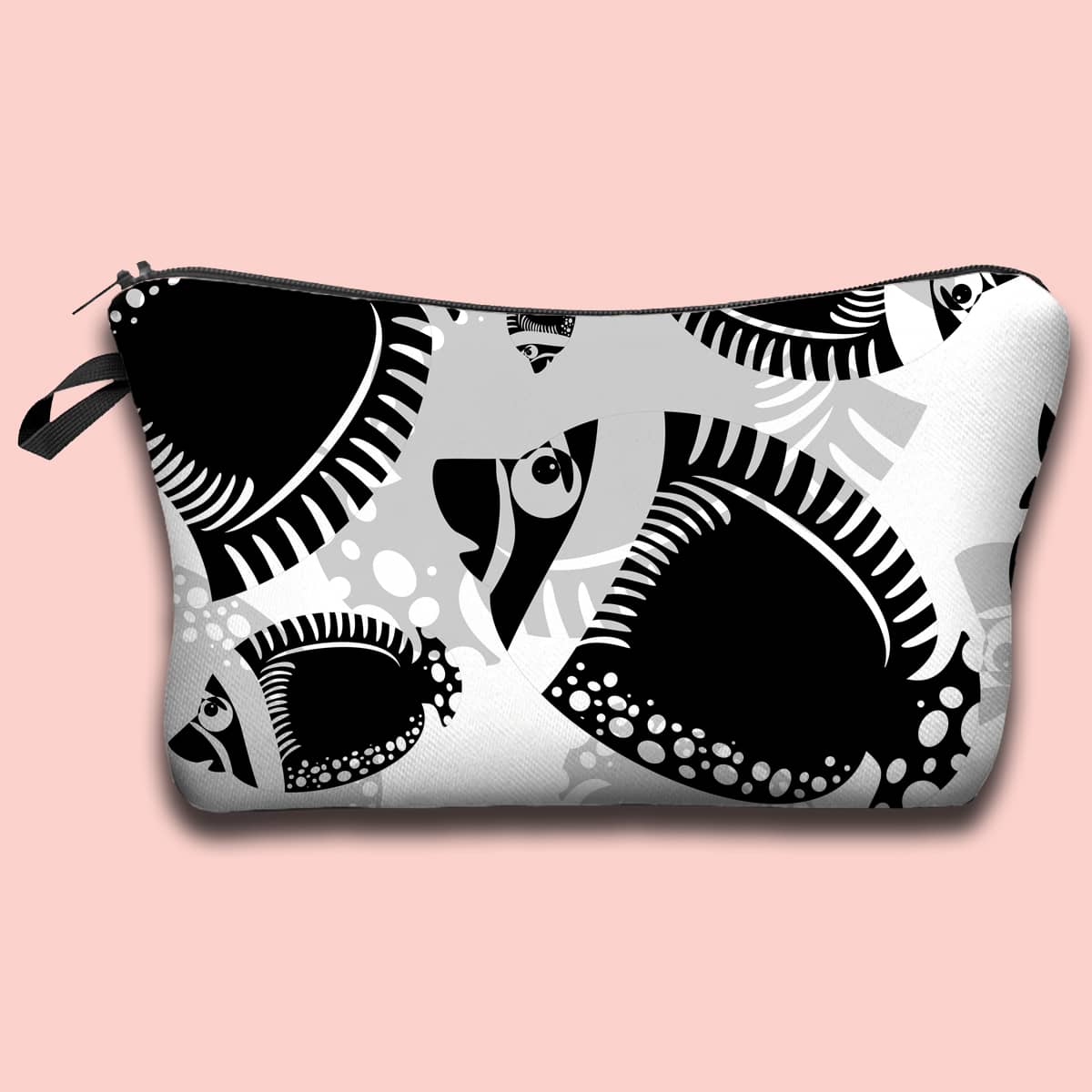 

Cartoon Fish Print Makeup Bag, Black