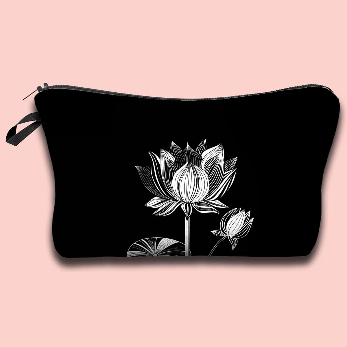 

Lotus Print Makeup Bag, Black