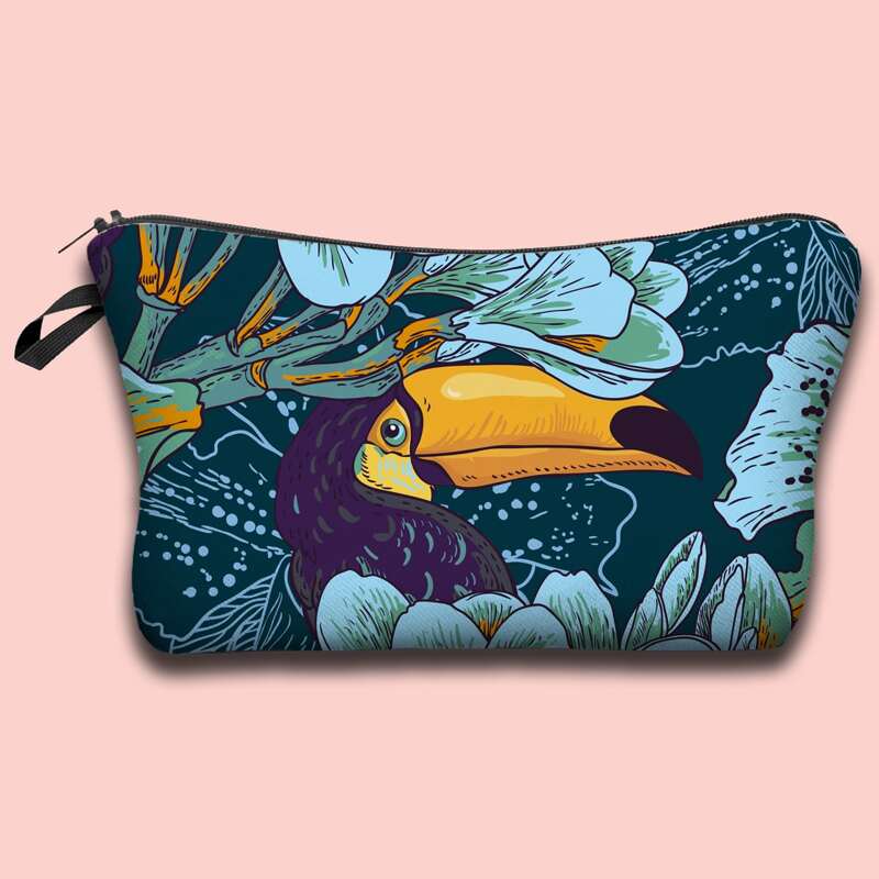 

Bird & Flower Print Makeup Bag, Multicolor