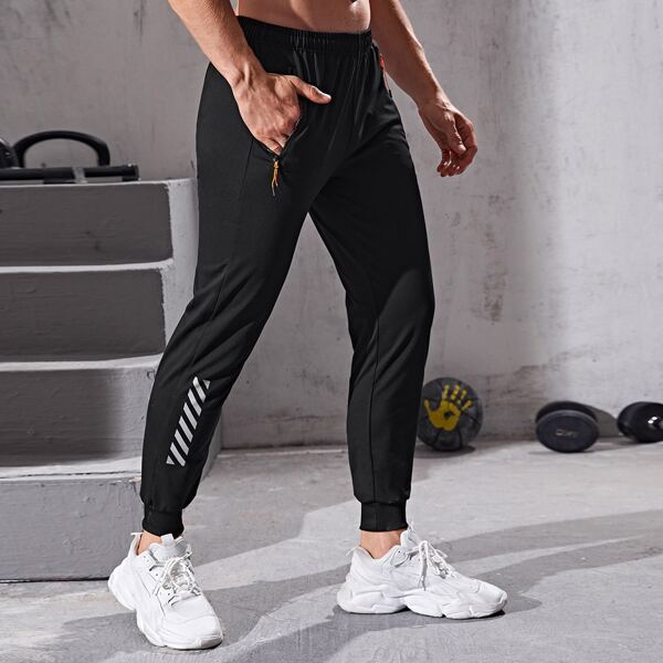 

Men Reflective Striped Sport Pants, Black