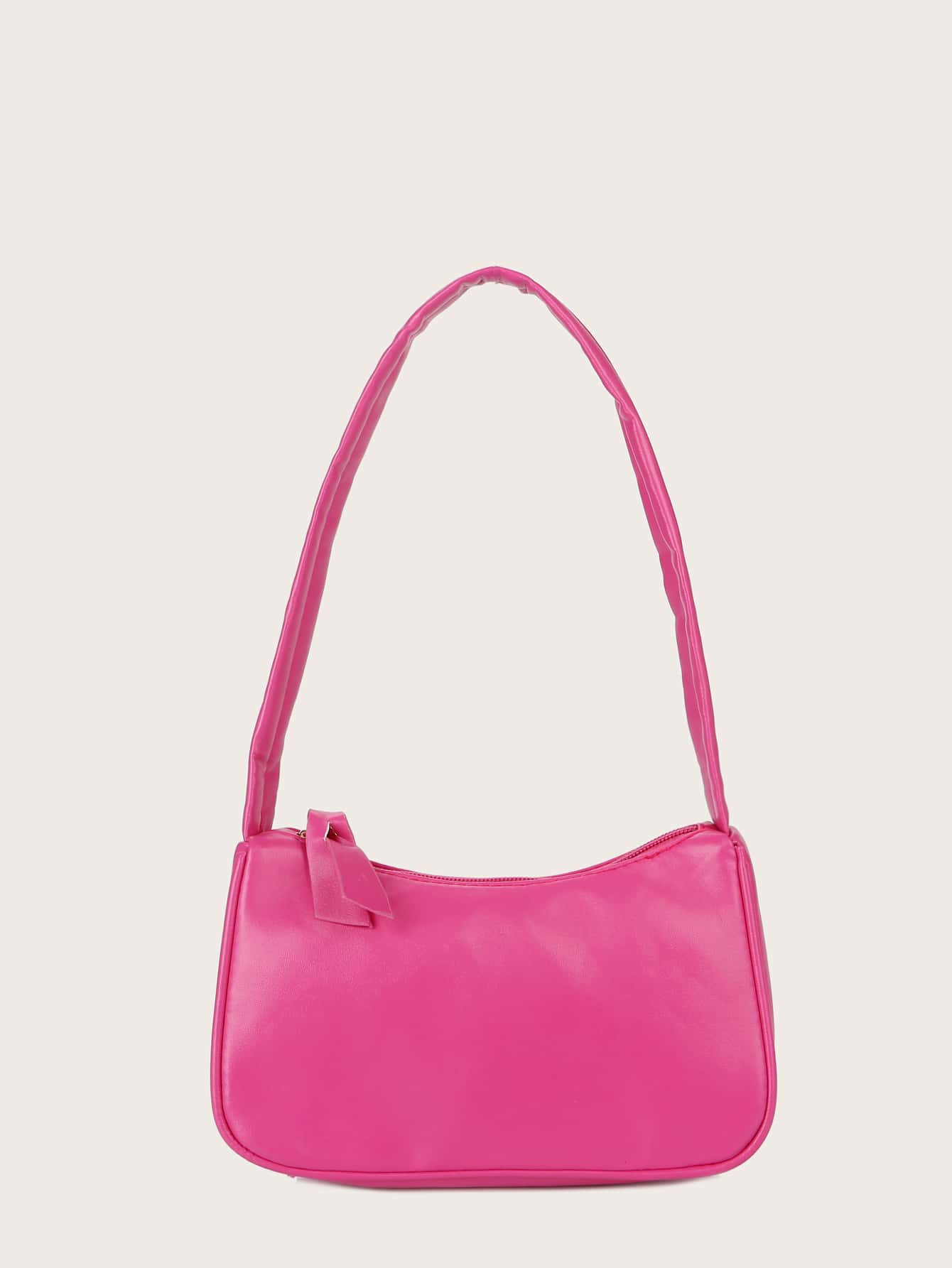 1pc Simple Fashionable Solid Color Baguette Bag Made Of Pu Material - Hot Pink - View 1