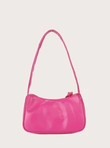 1pc Simple Fashionable Solid Color Baguette Bag Made Of Pu Material - Hot Pink - View 4