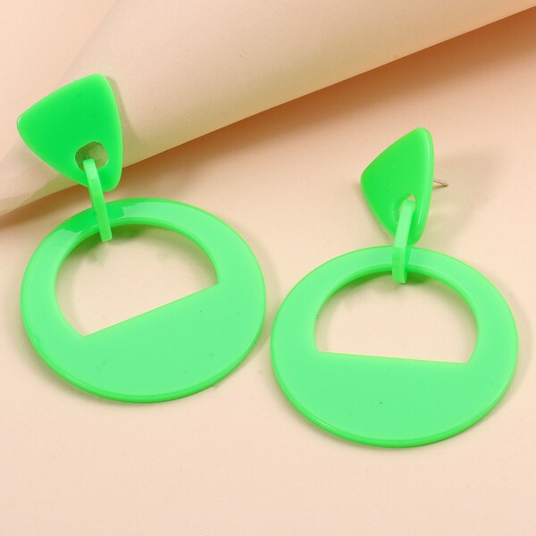

Hollow Out Round Drop Earrings, Green