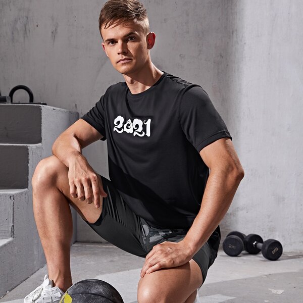 

Men Letter Graphic Sports Tee, Black