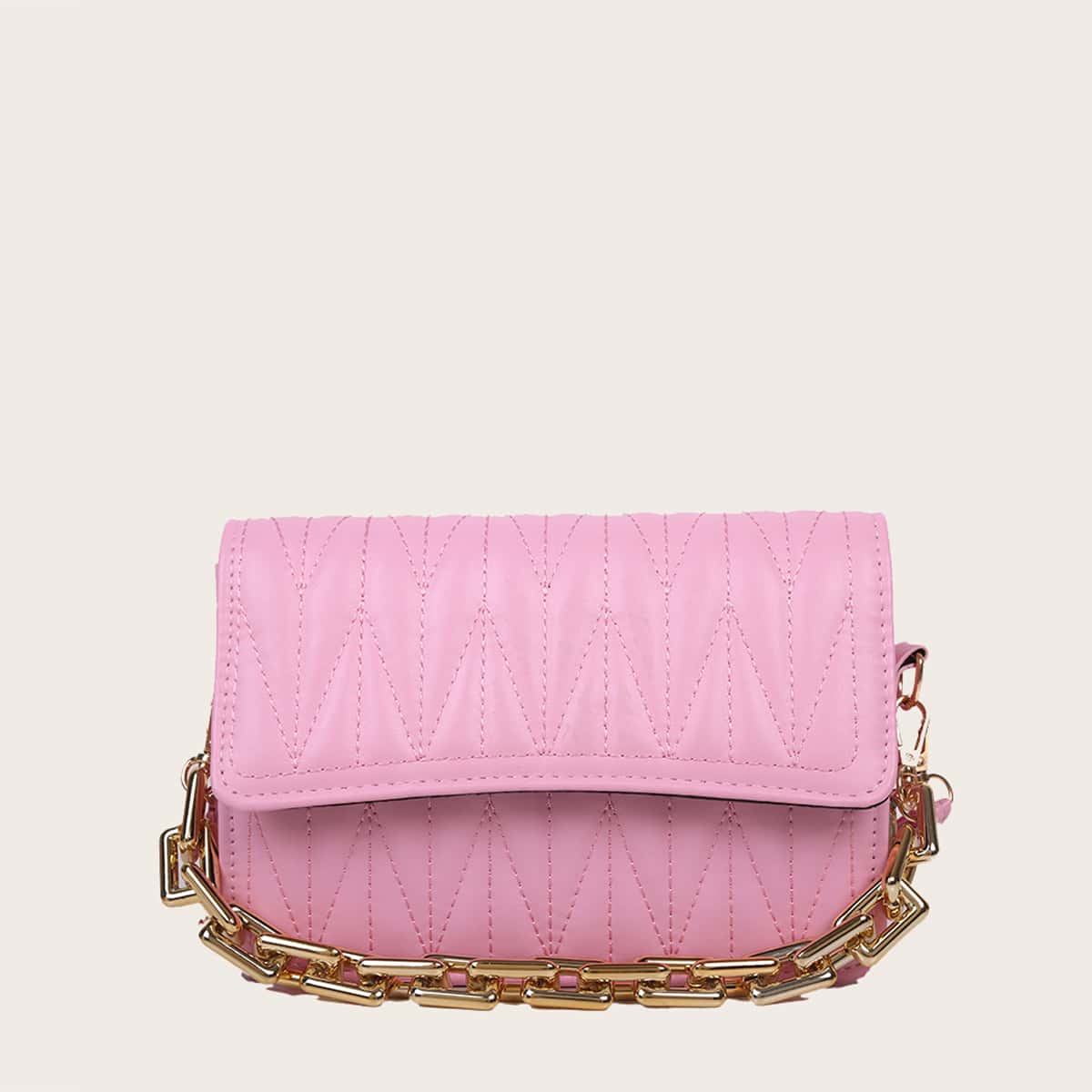 

Quilted Chain Satchel Bag, Pink