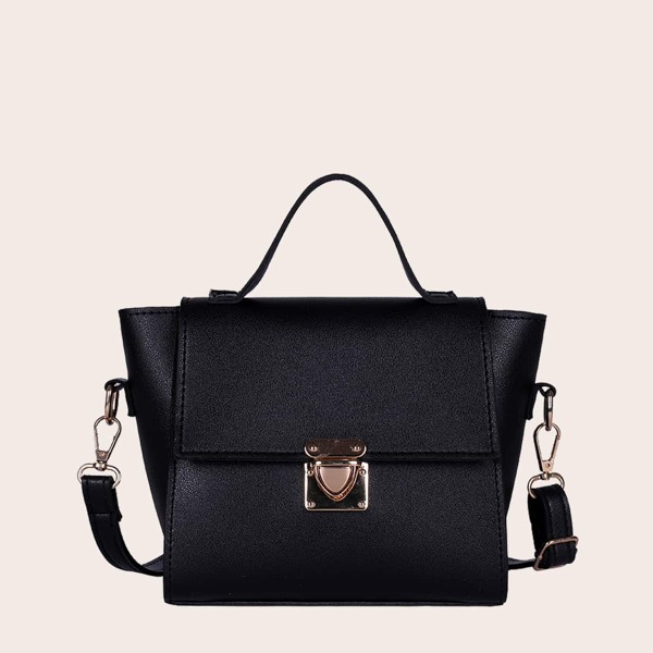 

Push Lock Satchel Bag, Black