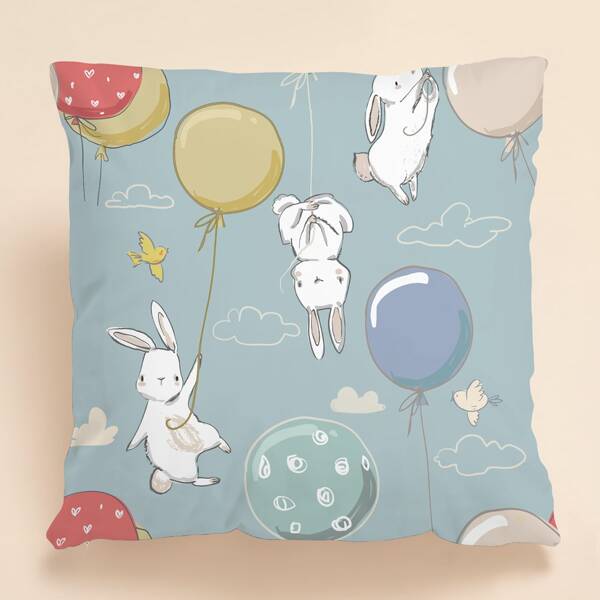 

Kids Rabbit Print Cushion Cover Without Filler, Multicolor