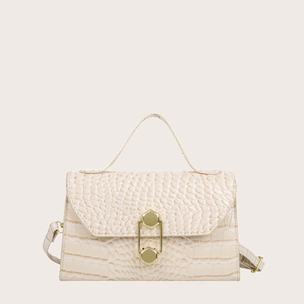 

Croc Embossed Satchel Bag, Beige