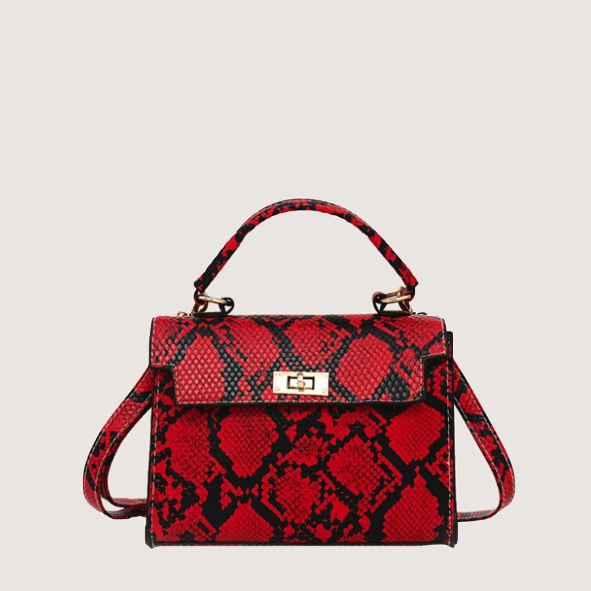 

Snakeskin Satchel Bag, Red