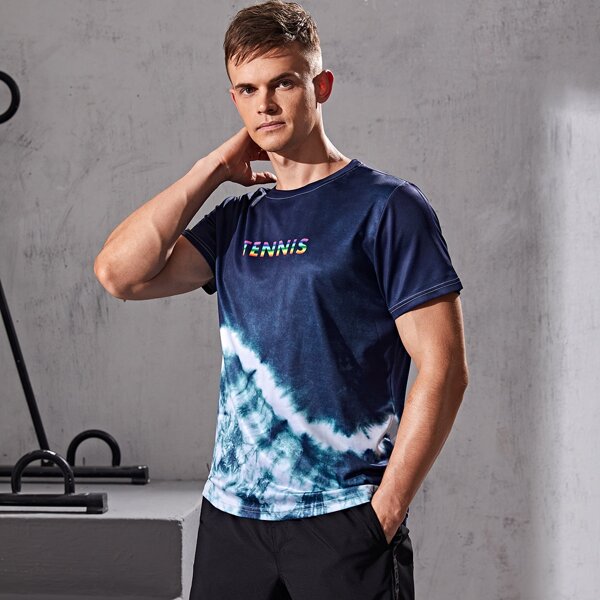 

Men Tie Dye Letter Graphic Sports Tee, Blue