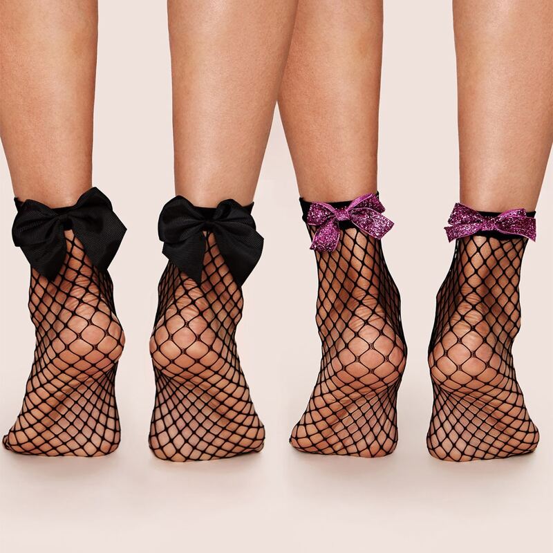 

2pairs Bow Fishnet Crew Socks, Multicolor