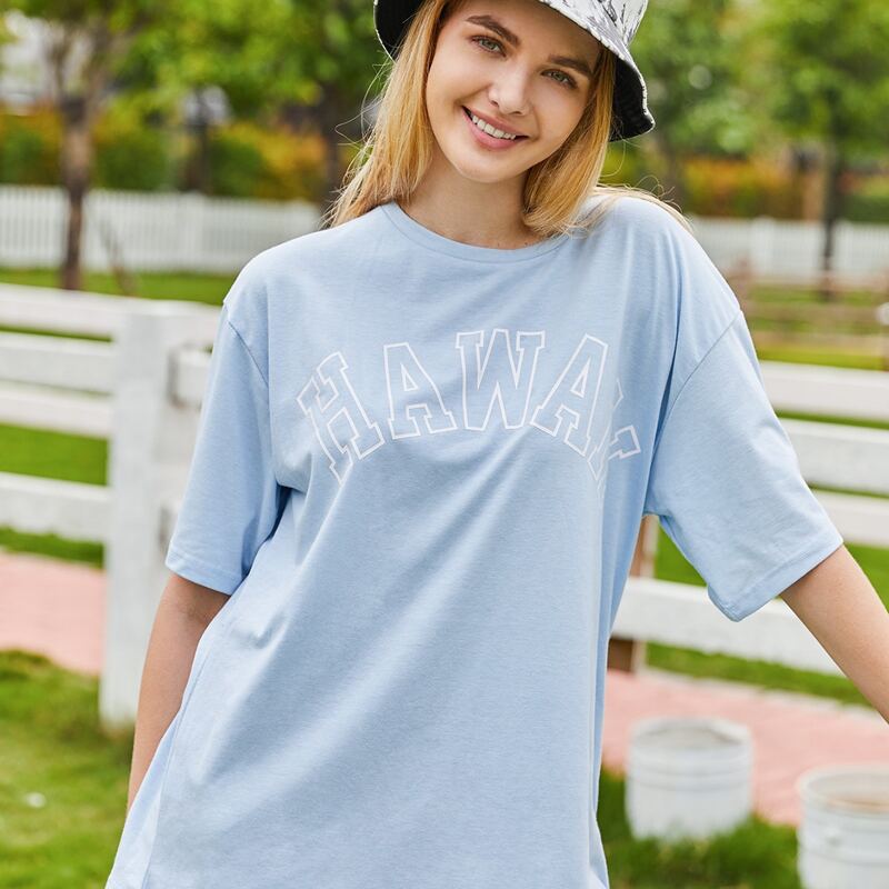

Letter Print Oversized Tee, Baby blue