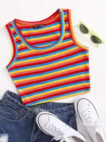 SHEIN EZwear Rainbow Striped Tank Top - Multicolor - View 1