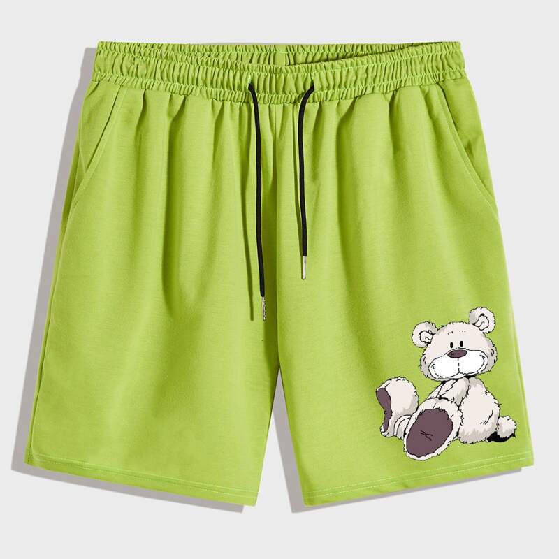 

Guys Cartoon Bear Graphic Drawstring Shorts 7'', Lime green